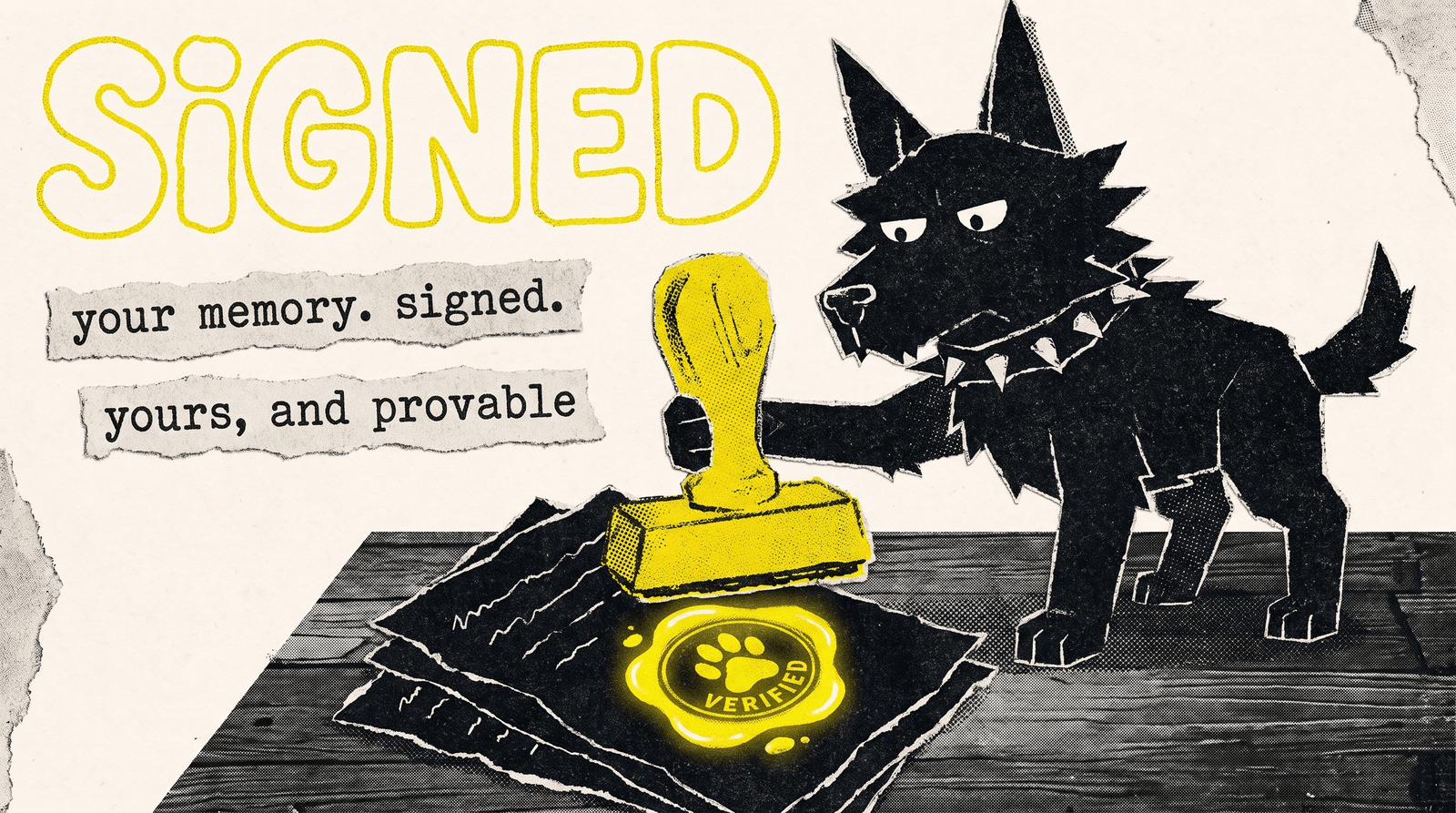 Rex pressing a wax-seal signature onto a note: your memory, signed and yours.